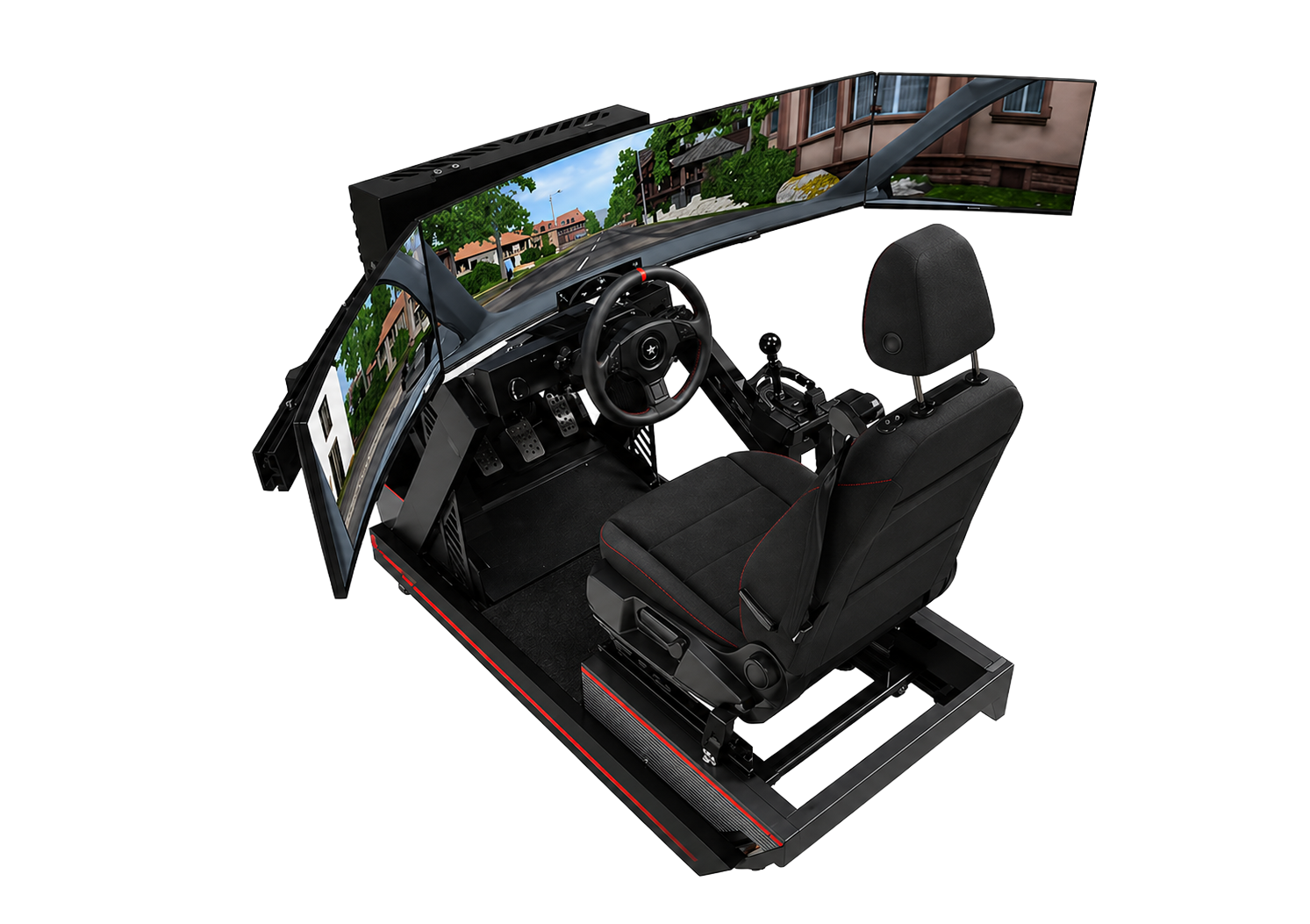 Vogel-Fahrsimulator mit Kopfstütze und drei Bildschirmen